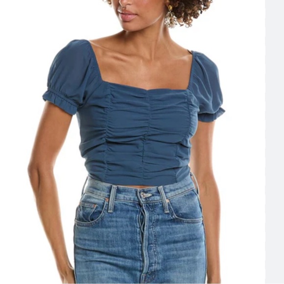 Isla Ciel Tops - Isla Ciel Ruched Crop Blouse Blue Size Medium New